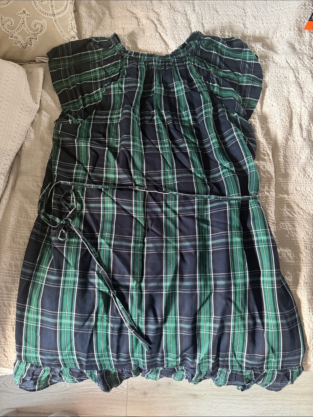 LOFT Green & Navy Plaid Casual Tie-Waist Dress